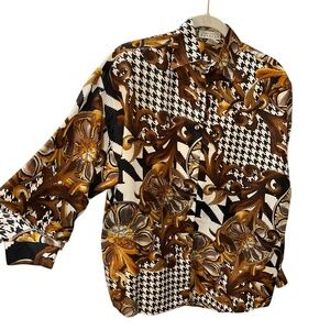 Express Vintage 90s houndstooth baroque rich print blouse top XS oversized